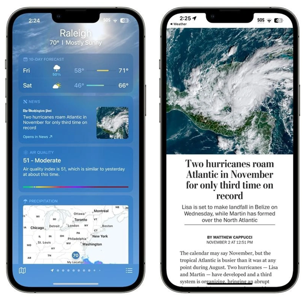 郸城苹果14维修分享iPhone 14手机如何看天气时顺带看新闻 