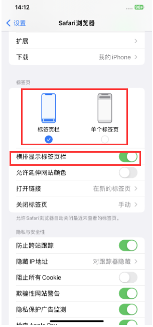 郸城苹果手机维修分享Safari浏览器如何切换标签栏位置 